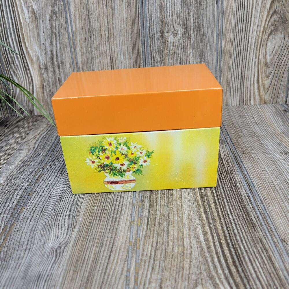 Vintage Ohio Art Recipe Box, Daisy Orange Yellow, Retro Kitchen Decor